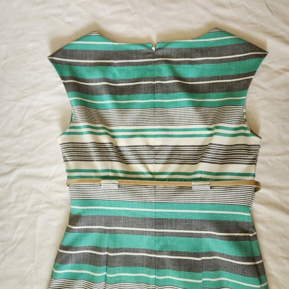 Calvin Klein Size 4 Striped Sheath Dress - Green Gray White + Gold Belt - Picture 11 of 13
